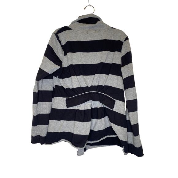 Allen B. Allen Schwartz Ponte Knit Stripe Zip Ruffle Cardigan EUC Sz Lg Cotton - Picture 7 of 13